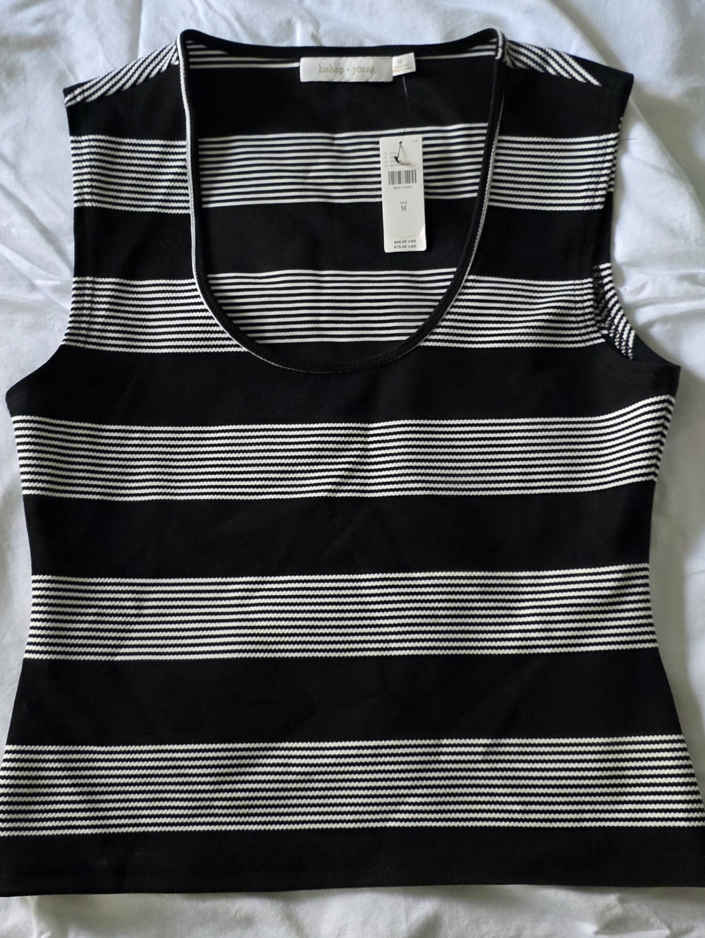 Anthropologie Bishop + Young Pique Striped Crew-Neck Sleeveless Top Medium Black